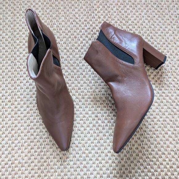 AMALFI By Rangoni Isole Brown Leather Chelsea Block Heel Ankle Boots Size 12.5 M - Picture 1 of 9